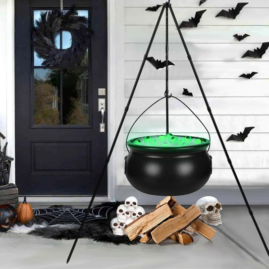 Halloween Decorations Outdoor，Black Plastic Bowl Halloween Party Decoration Large Witches Cauldron on Tripod with String Lights Candy Bucket Decoration for Halloween Home Decoration Porch Indoor