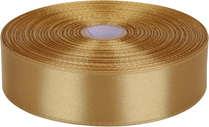 1 Inch Champagne Gold Satin Ribbon 50 Yards Solid Fabric Ribbons Roll for Wedding Invitations, Bridal Bouquets, Sewing, Party Decorations, Gift Wrapping and More