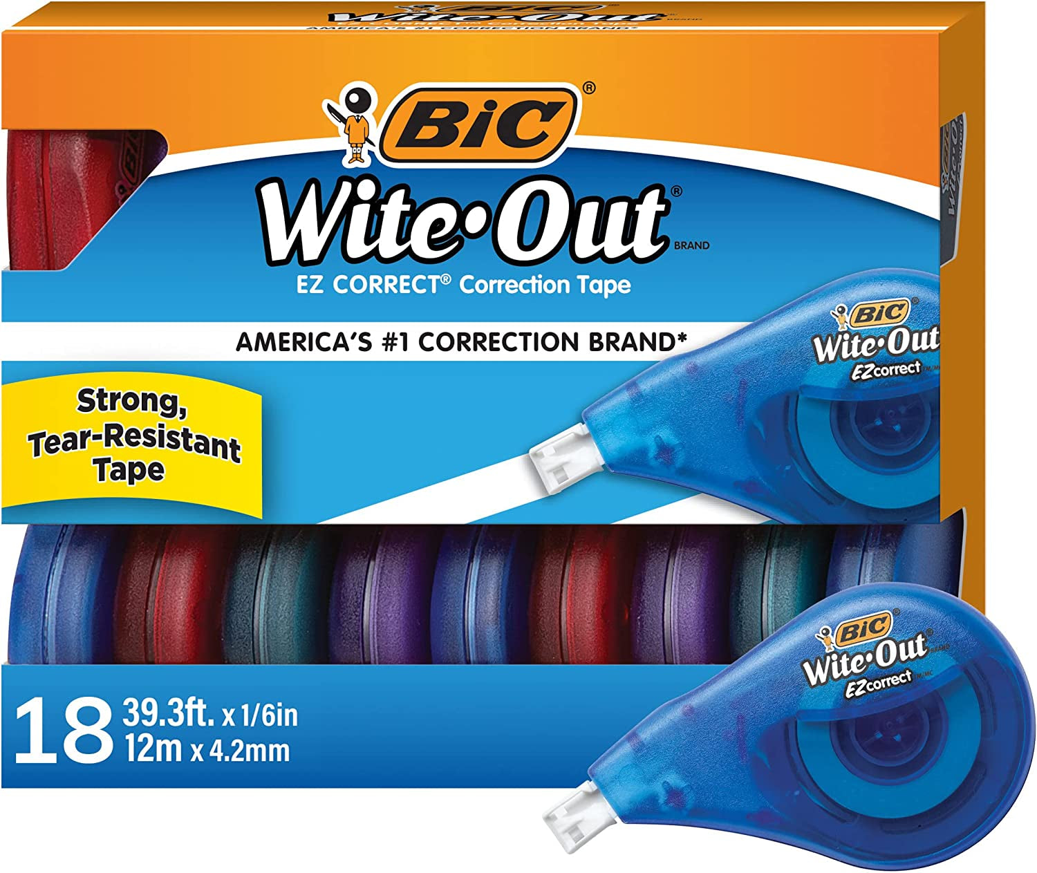 Wite-Out Brand EZ Correct Correction Tape, 39.3 Feet, 18-Count Pack of White Correction Tape, Fast, Clean and Easy to Use Tear-Resistant Tape Office or School Supplies