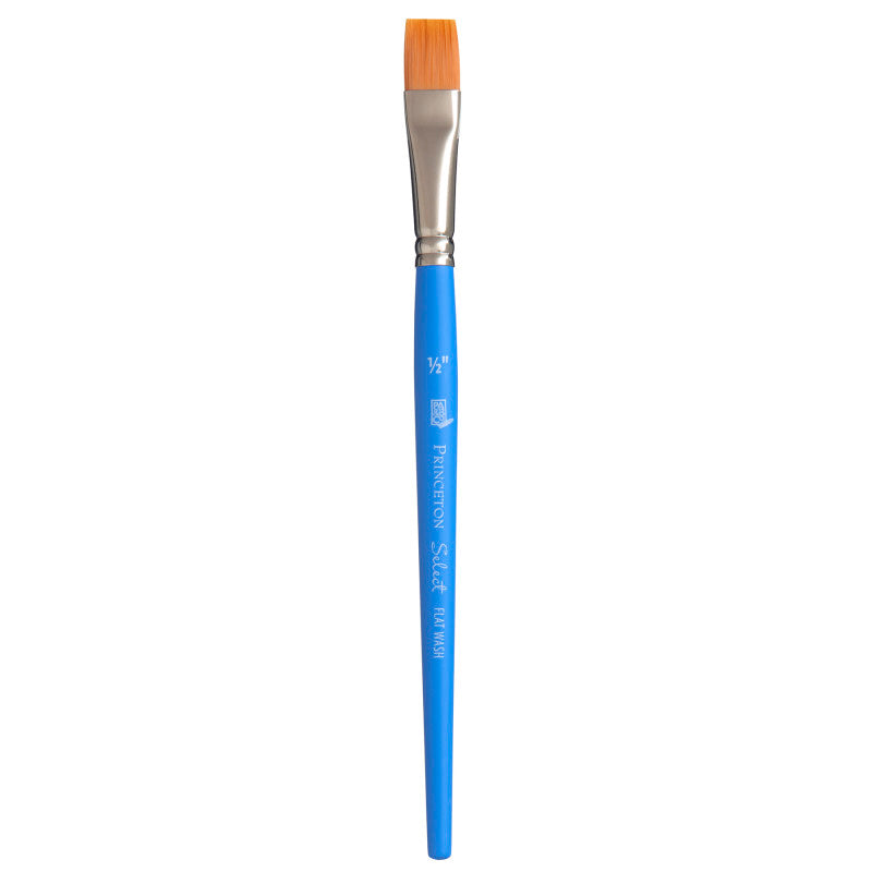 Select Artiste Flat Wash Brush, Synthetic Bristles, Short Handle Mixed Media Paintbrush, Jewel Blue, Size 1/2 inch, 1 Count