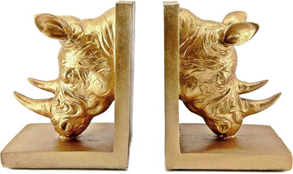 Rino Decorative Bookend the Cool Rinocer Vintage Style Rhino Golden Statues Bookshelves Home Decor 7 Inch Retro Book Ends Industrial Rustic