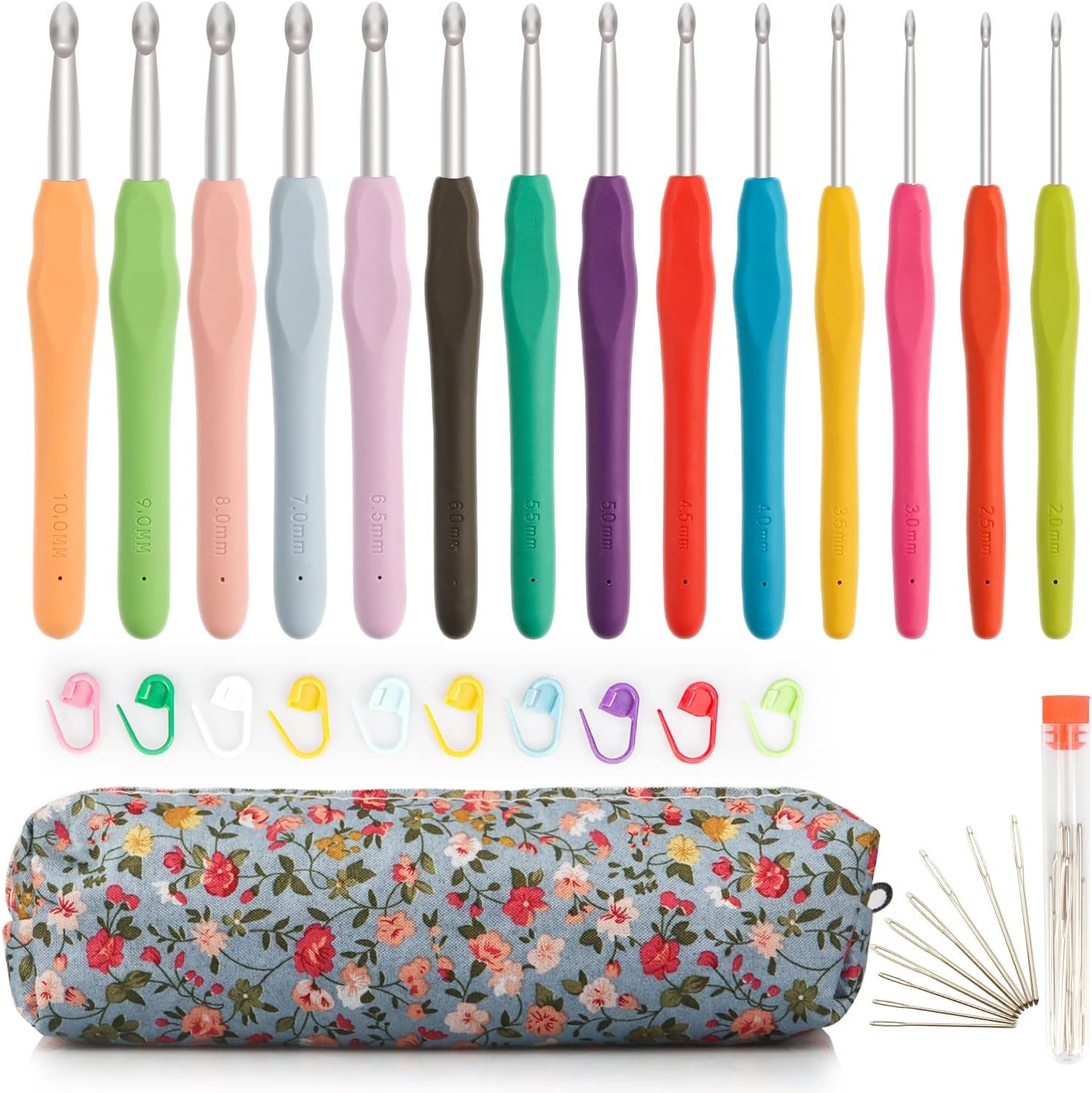 14 Piece Crochet Hooks Set, Crochet Hooks for Beginners Adults, Soft Grip Crochet Needles Tools with Storage Case，Ergonomic Crochet Hooks for Arthritic Hands