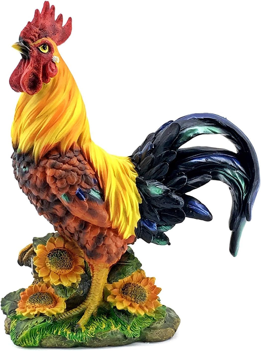 Rooster Statue 12 Inch Boho Home Decor Kitchen Gift Outdoor Sculpture Garden Patio Yard Figurine Farmhouse Animal Chicken Hen Sunflower Country Farm Barnyard Cabin Nature Lovers