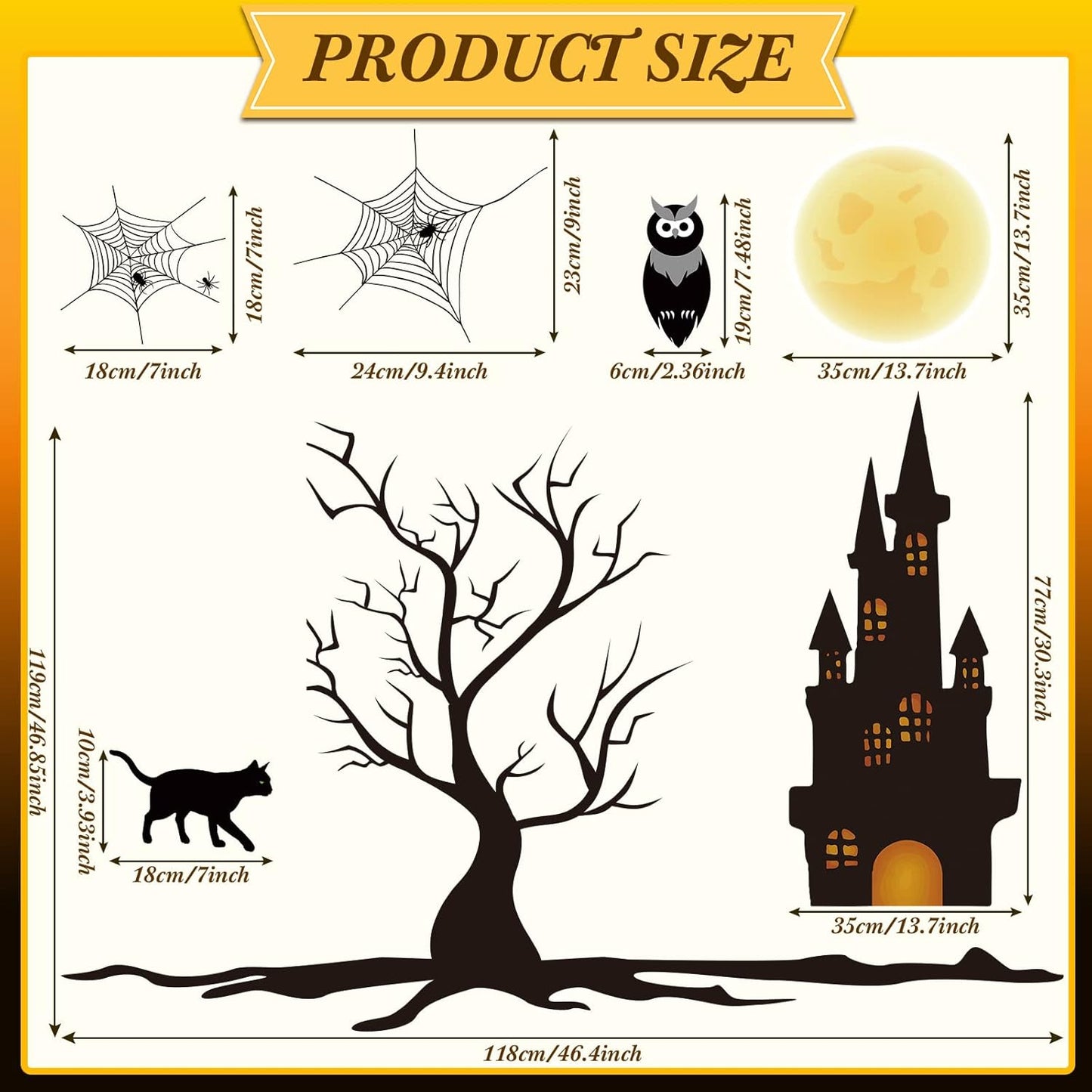 4 Sheet Halloween Window Clings Halloween Glass Decals Bat Witch Spider Pumpkin Removable Wall Decal Halloween Window Stickers Spooky Window Decals for Glass Windows Holiday Wall Stickers for Door