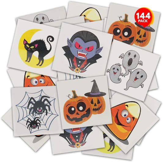 Halloween Temporary Tattoos for Kids - Pack of 144-2 Inch Non-Toxic Tats Stickers for Boys and Girls, Best for Halloween Party Favors, Treats, Décor, Goodie Bags - 6 Assorted Designs