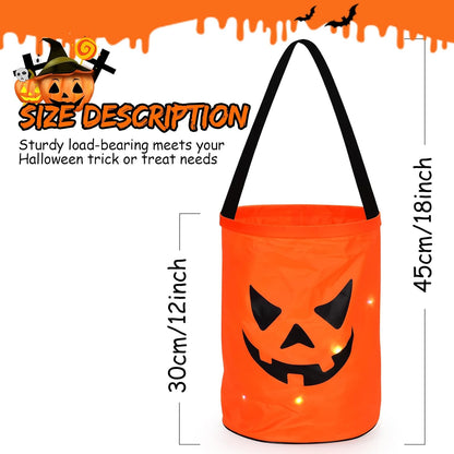 2 Pcs LED Light Halloween Candy Bags, Light up Halloween Party Bags, Trick or Treat Bags Light up Candy Bags, Multipurpose Reusable Halloween Supplies Gift Box (Orange -2)1