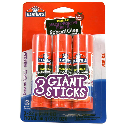 Disappearing Purple School Glue Sticks, Washable, 22 Grams, 3 Count