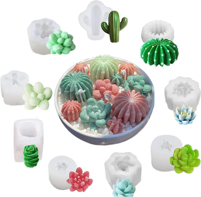 9 Pack Succulent Silicone Mold,Flower Resin Mold,Silicone Candle Molds.3D Cacti Candle Mold Silicone for Scented Candles Soaps Making, Wax, Resin Casting,Soap Cake Dessert Mousse Mold (A)