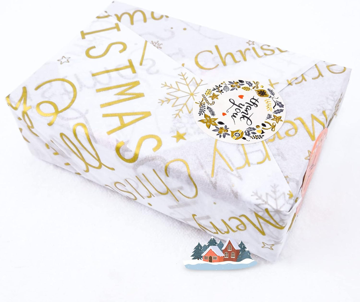 60 Sheets White with Gold Merry Christmas Tissue Paper Bulk,20" X 14",Gold Christmas Tissue Paper for Gift Bags,Merry Christmas Tissue Paper