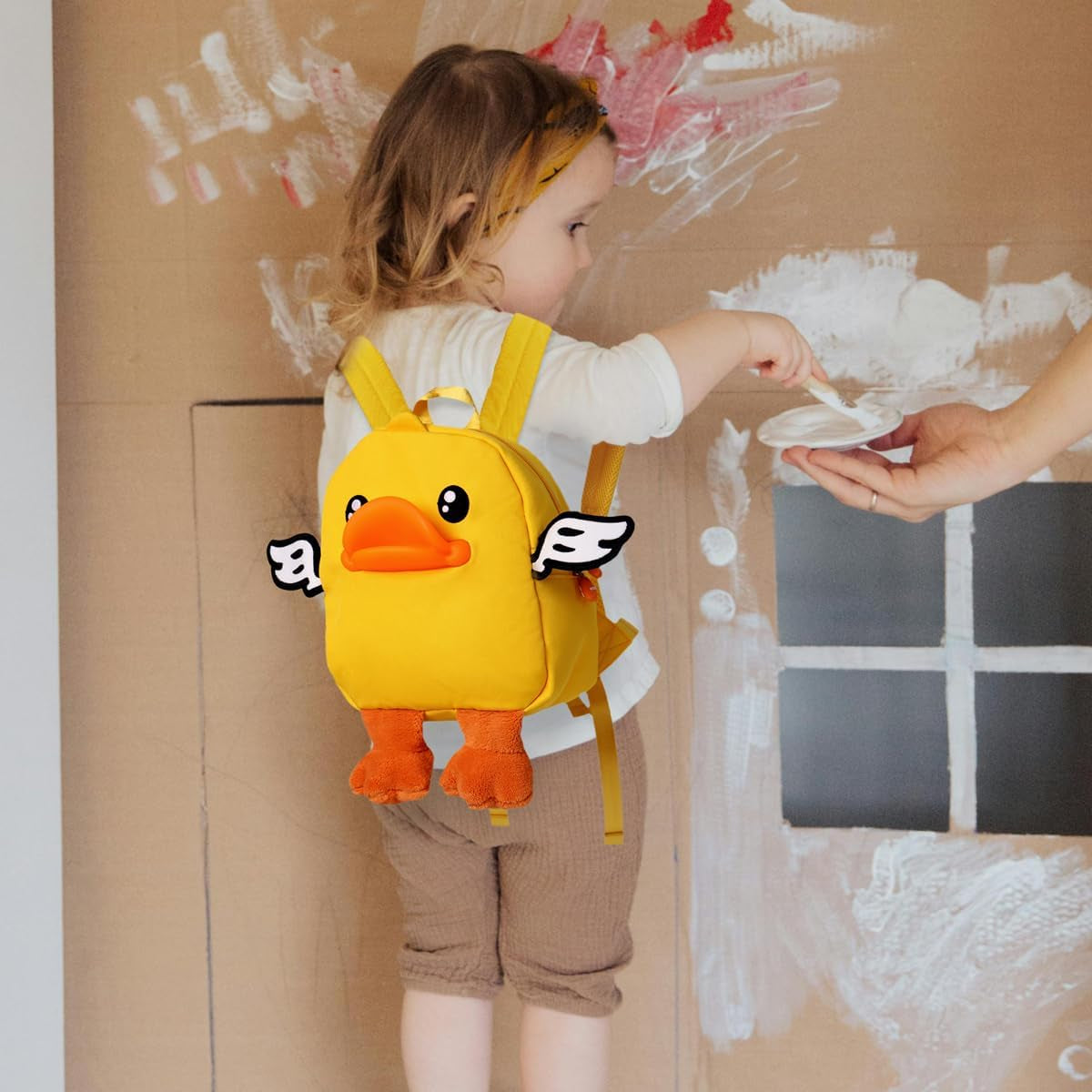 B.Duck Kids Backpack,Girls 3D Cartoon Book Bag Cute Travel Casual Yellow Schoolbag Kindergarten