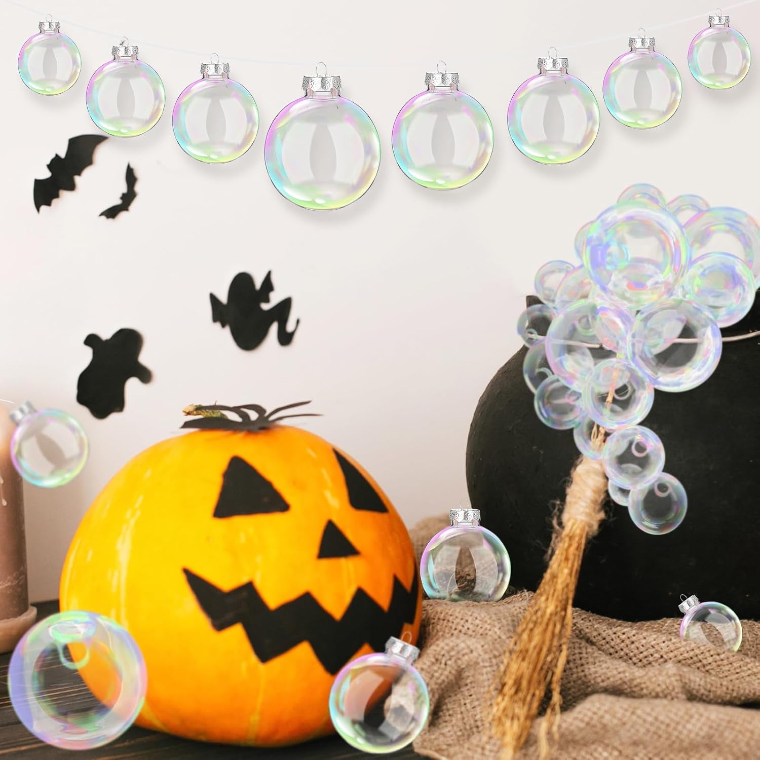 36 Pcs Iridescent Christmas Ornaments Balls, Transparent Plastic Balls for DIY Halloween Cauldron, Holiday Party Decor, 6 Sizes