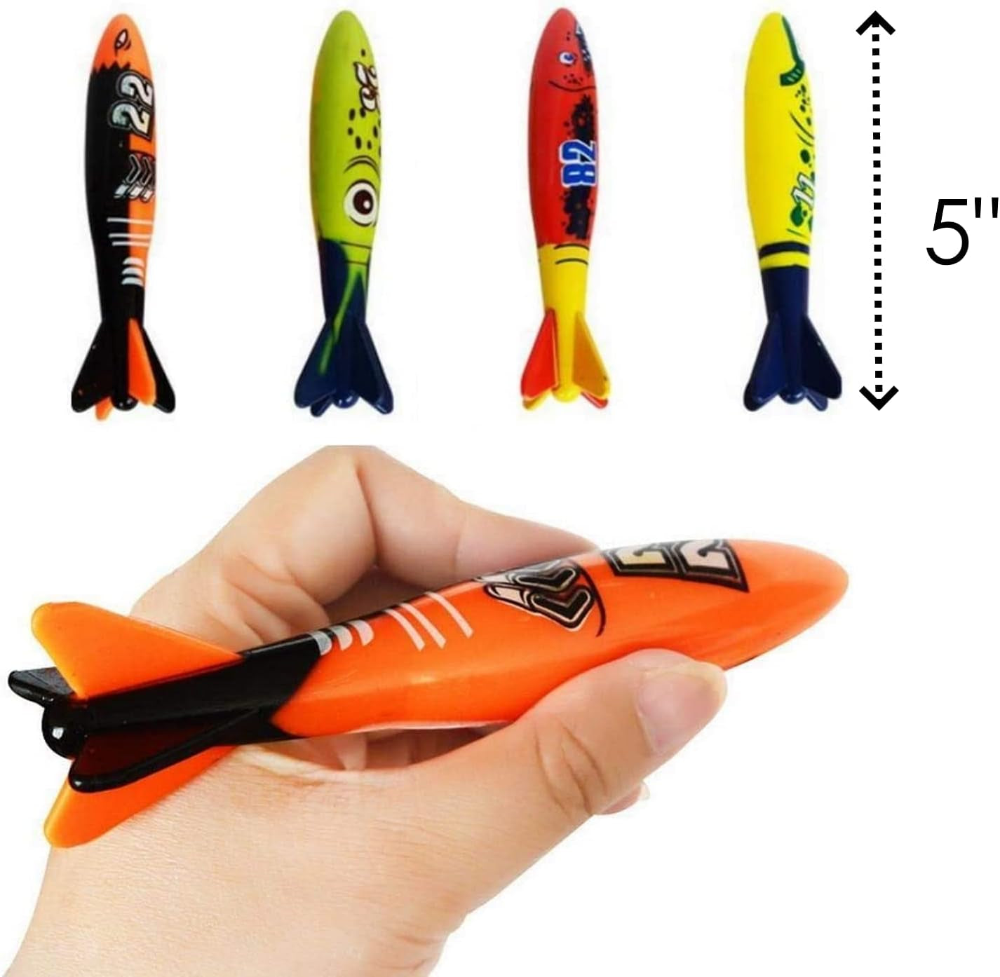 Underwater Diving Torpedo Bandits, Swimming Pool Toy 5” Sharks Glides up to 20 Feet Fun Water Games for Boys and Girls (Set of 8 Pieces)