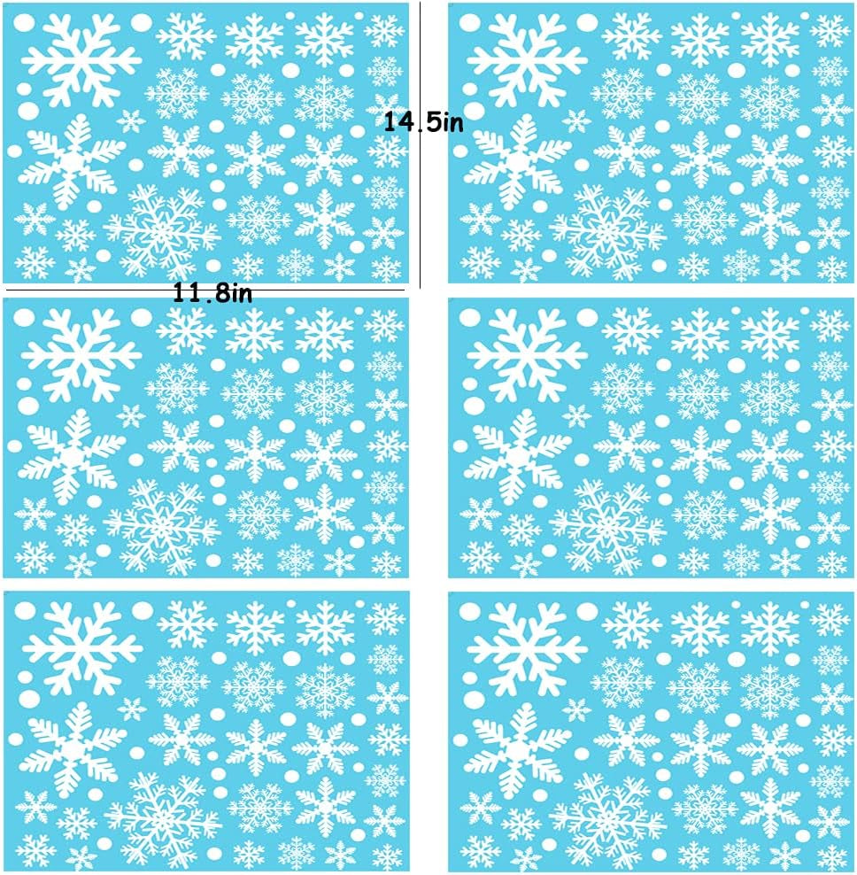 306Pcs Snowflake Window Clings Christmas Windows Decals Stickers White Snowflake Christmas Decorations for Glass Windows, Office Christmas Party Supplies