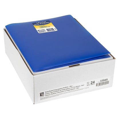 3-Pocket Poly Portfolio, Blue, Box of 24 - Loomini