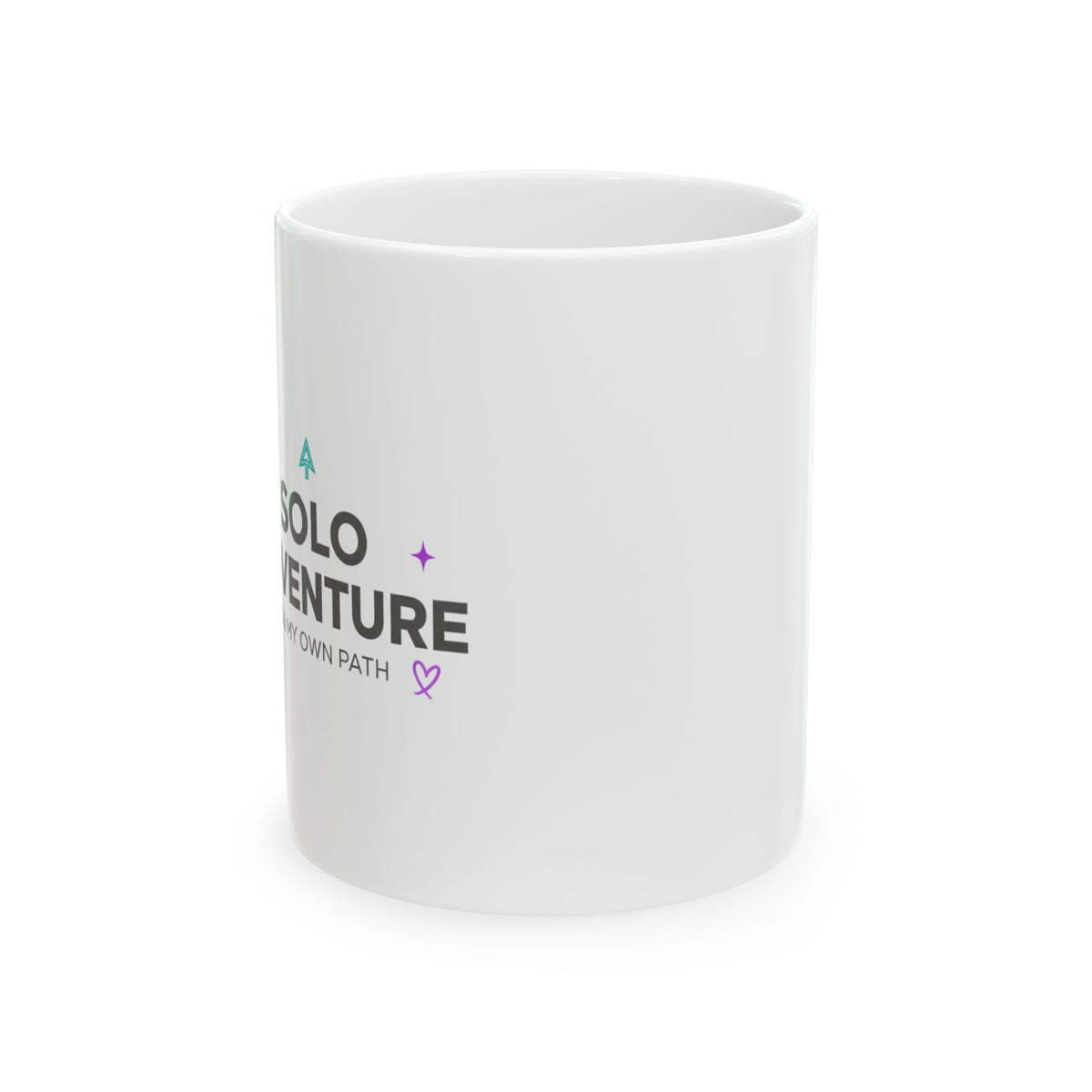 Solo Adventures > Settling | 11oz Ceramic Coffee Mug for Self-Love | Galentine’s & Friend Gift | Minimal Mountain Y2K Valentine