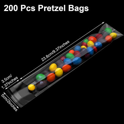 200 Pcs Pretzel Bags 2X10 Inches, Thickened Pretzel Rod Bags, Self Sealing Cellophane Bags, Pretzels Individual Bags Clear, Prezetels Sticks Bags Food Safe Bags for Chocolate, Candies, Cookies