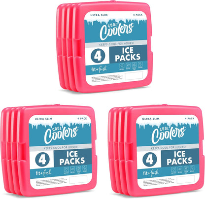 Cool Coolers by  4 Pack Slim Ice Packs, Quick Freeze Space Saving Reusable Ice Packs for Lunch Boxes or Coolers, Multi Colored