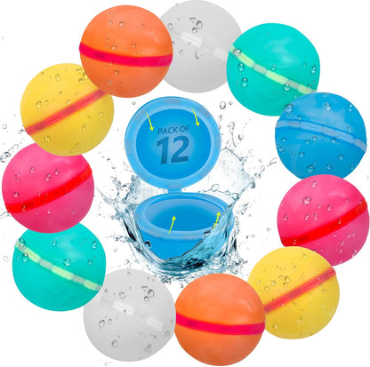 Reusable Water Balloons for Kids, Water Balloons Quick Fill, Refillable Water Balloons for Kids, Reusable Water Balloons Magnetic, Reuse Water Balloons, Silicone (12) (Regular)