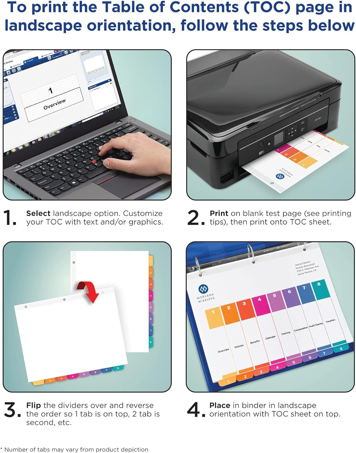 12 Tab Dividers for 3 Ring Binders, Customizable Table of Contents, Multicolor Tabs, 6 Sets (11196)