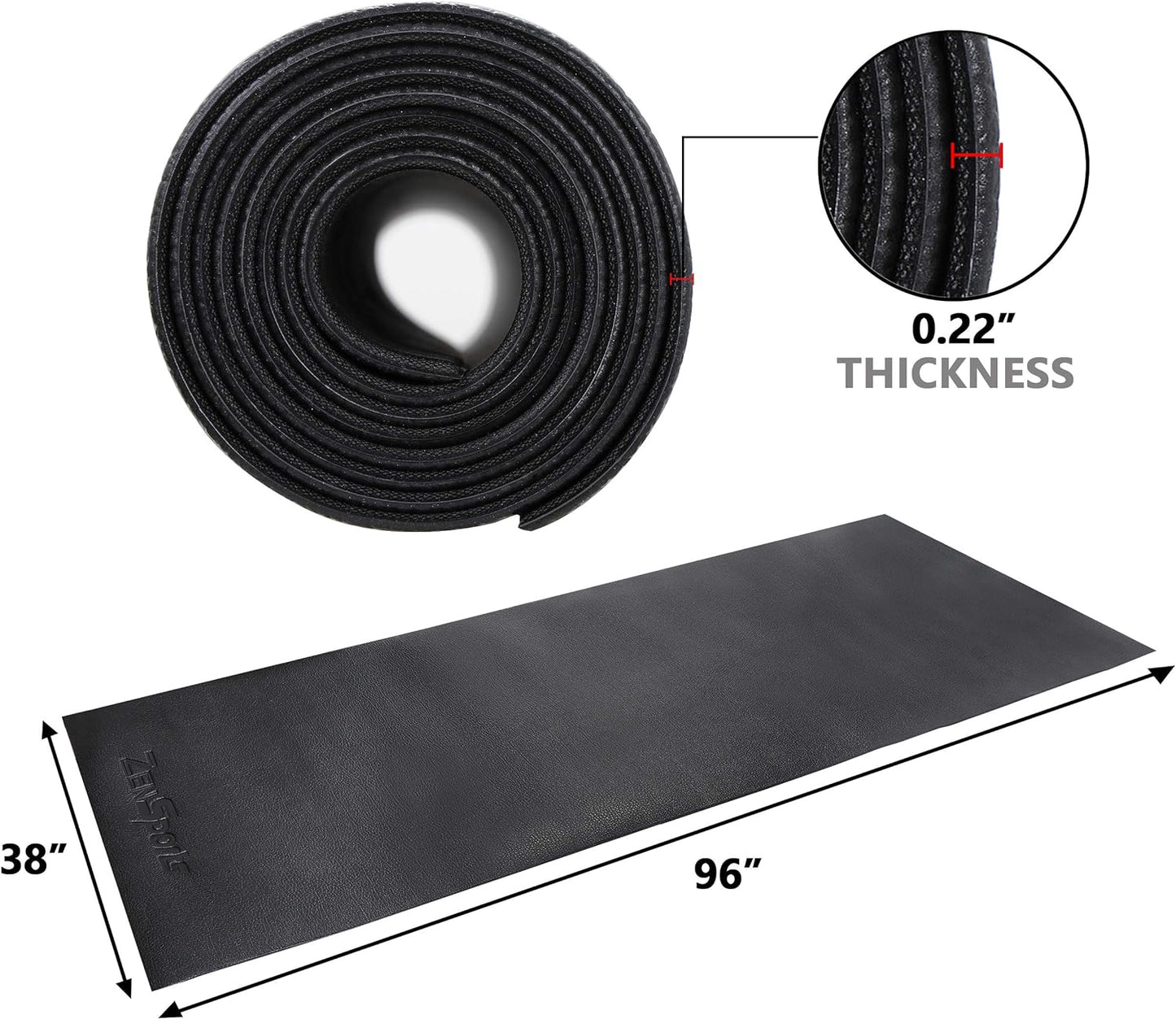 Exercise Equipment Mat Treadmill Mat 8X3 Ft Floor Mat High Density Fitness Gym Mat for Indoor Bike Cycling Mat,Jump Rope Mat,Elliptical Mat,Hard Floor Carpet Protection Black