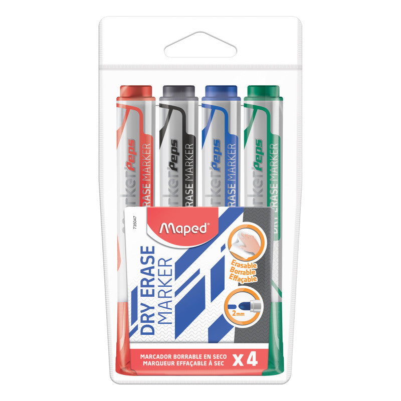 Marker'Peps Dry Erase Jumbo Marker, Bullet Tip, Pack of 4