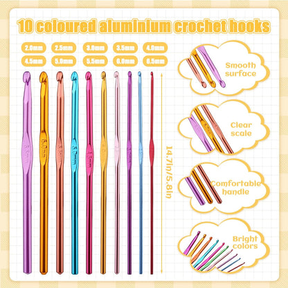 54 Pcs Crochet Needles Set, Crochet Hooks Kit with Storage Case, Ergonomic Knitting Needles Blunt Needles Stitch Marker DIY Hand Knitting Craft Art Tools for Beginners