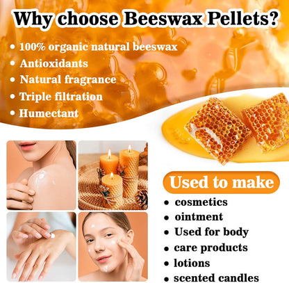 Yellow Natural Beeswax Pellets -  453G Beeswax Pastilles Pure Bulk Bees Wax Pellets Food Grade for DIY Beewax Making Candles Skin Care Lip Balm Soap Lotion (1Lb)