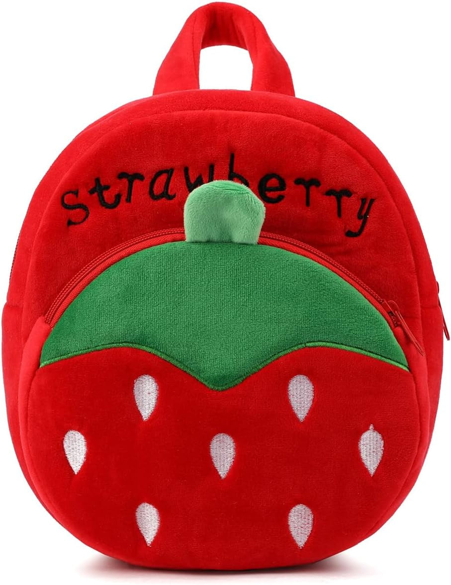 Toddler Backpack for Boys and Girls, Cute Soft Plush Animal Cartoon Mini Backpack Little for Kids 2-6 Years (Strawberry Red)