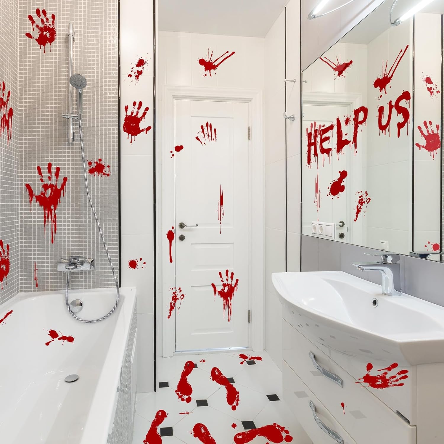 Halloween Window-Clings-Decorations Bloody-Handprint-Footprint Stickers, Scary Halloween Party Indoor/Outdoor Decoration, for Windows, Car - 12 Sheets