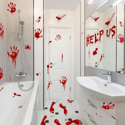 Halloween Window-Clings-Decorations Bloody-Handprint-Footprint Stickers, Scary Halloween Party Indoor/Outdoor Decoration, for Windows, Car - 12 Sheets