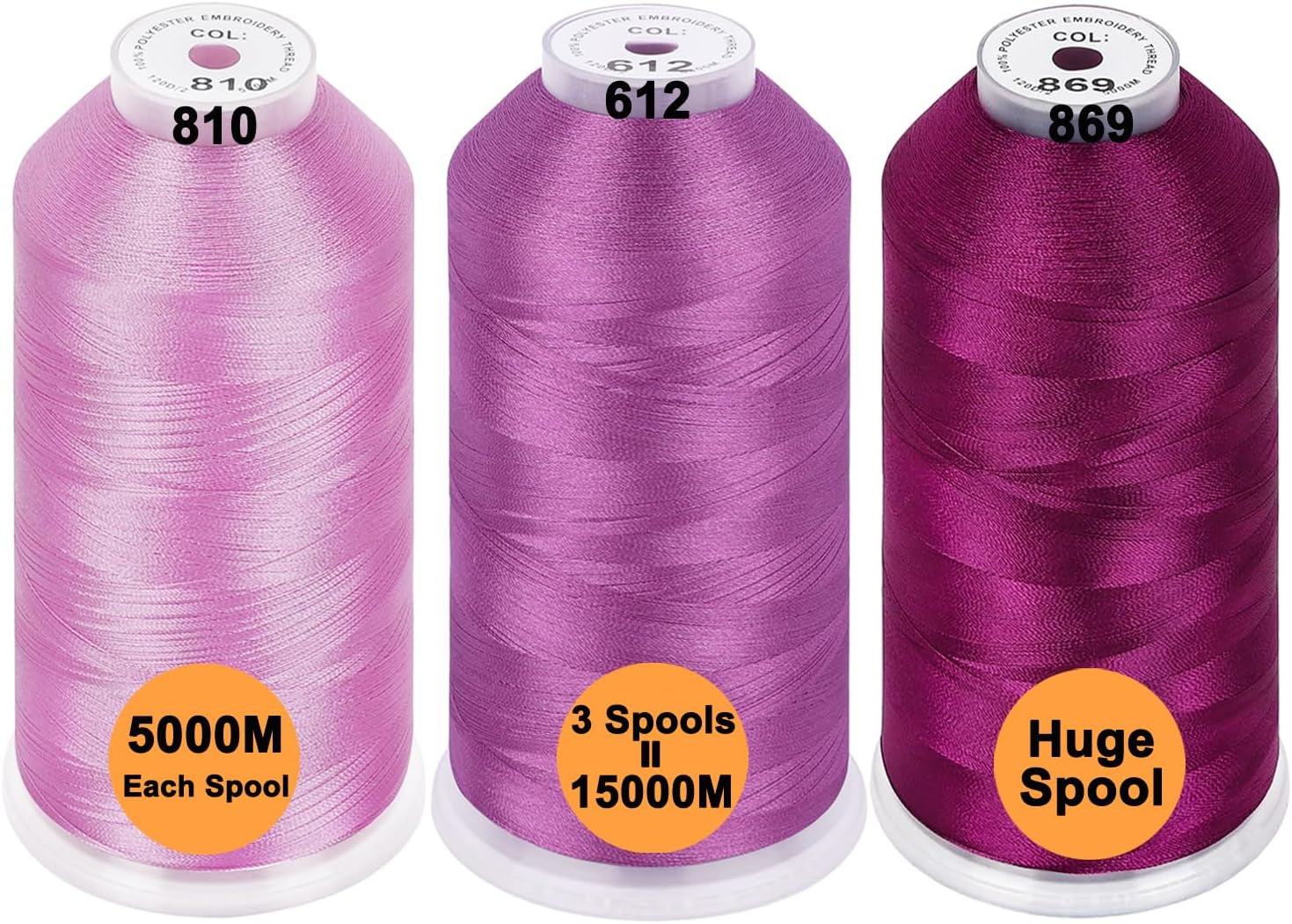 Polyester Embroidery Machine Thread Assorted Color Packs - 40 Options - 5000M Spool - for All Embroidery Machines