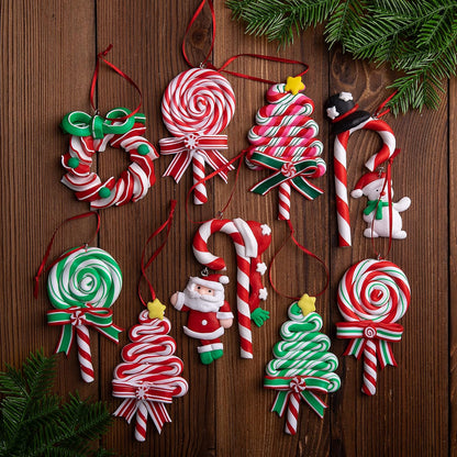 9Pcs Christmas Lollipop Ornaments,Christmas Tree Candy Cane Ornament,Decorative Candies Polymer Clay Ornament for Home Party Holiday Xmas Decor