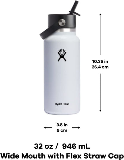 Wide Mouth Vacuum Insulated Stainless Steel Water Bottle with Leakproof Closeable Straw Lid for Cold Water Drinks, Sports, Travel, Car and School