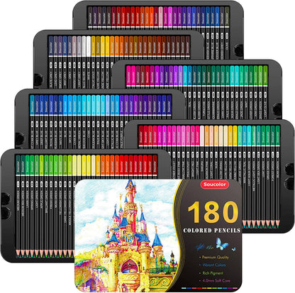 180-Color Artist Colored Pencils Set for Adult Coloring Books, Soft Core, Professional Numbered Art Drawing Pencils for Sketching Shading Blending Crafting, Gift Tin Box for Beginners Kids