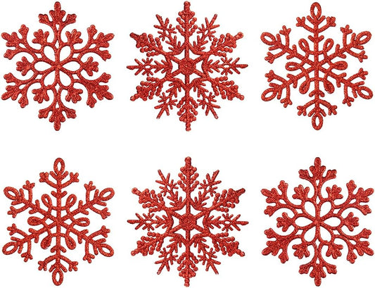 80Mm/3Inch Glitter Snowflake Ornaments Set Mini Christmas Tree Hanging Plastic Decoration for Xmas Party Wedding Anniversary Window Door Home Accessories (30Pcs,Red)