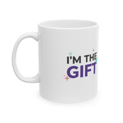 I’m The Gift | 11oz Ceramic Coffee Mug for Confidence | Galentine’s & Friend Gift | Holographic Chrome Y2K Aesthetic