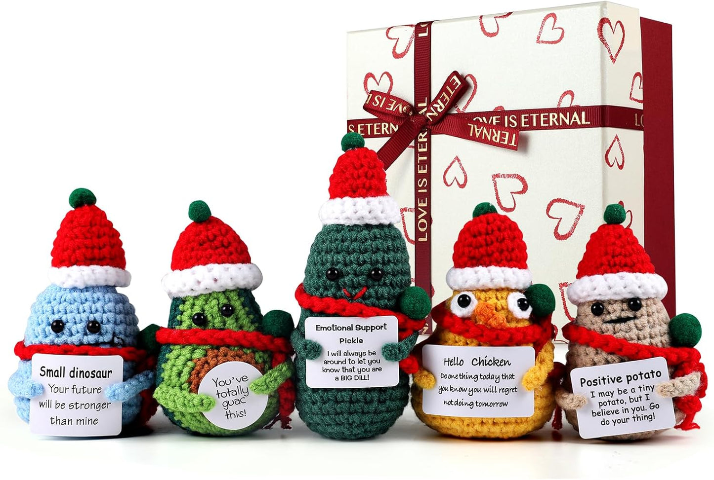 5Pcs Christmas Decor Positive Potatoes Box, Home Decor, Emotional Support Crochet Room Decor, Inspirational Gifts for Men&Women, Christmas Decorations Gifts, Creative Desk Companion