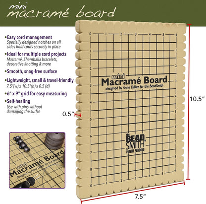 Mini Macrame Board, 7.5 X 10.5 Inches, 0.5-Inch-Thick Foam, 6 X 9" Grid for Measuring, Bracelet Project with Instructions Included, Create Macrame and Knotting Creations