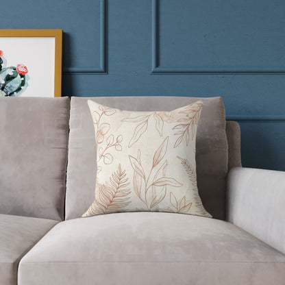 Botanical Neutral Square Pillow — Beige Watercolor Leaf Throw Cushion