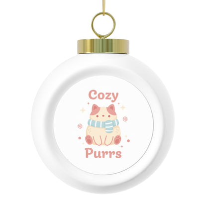 Ceramic Christmas Ball Ornament - Cozy Purrs Cat Design