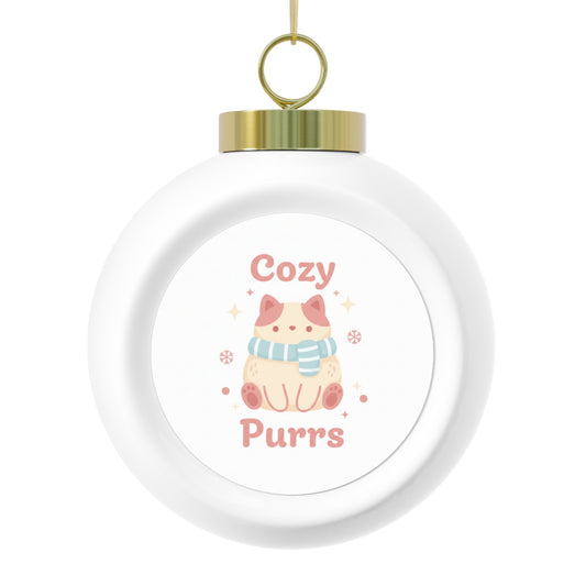 Ceramic Christmas Ball Ornament - Cozy Purrs Cat Design