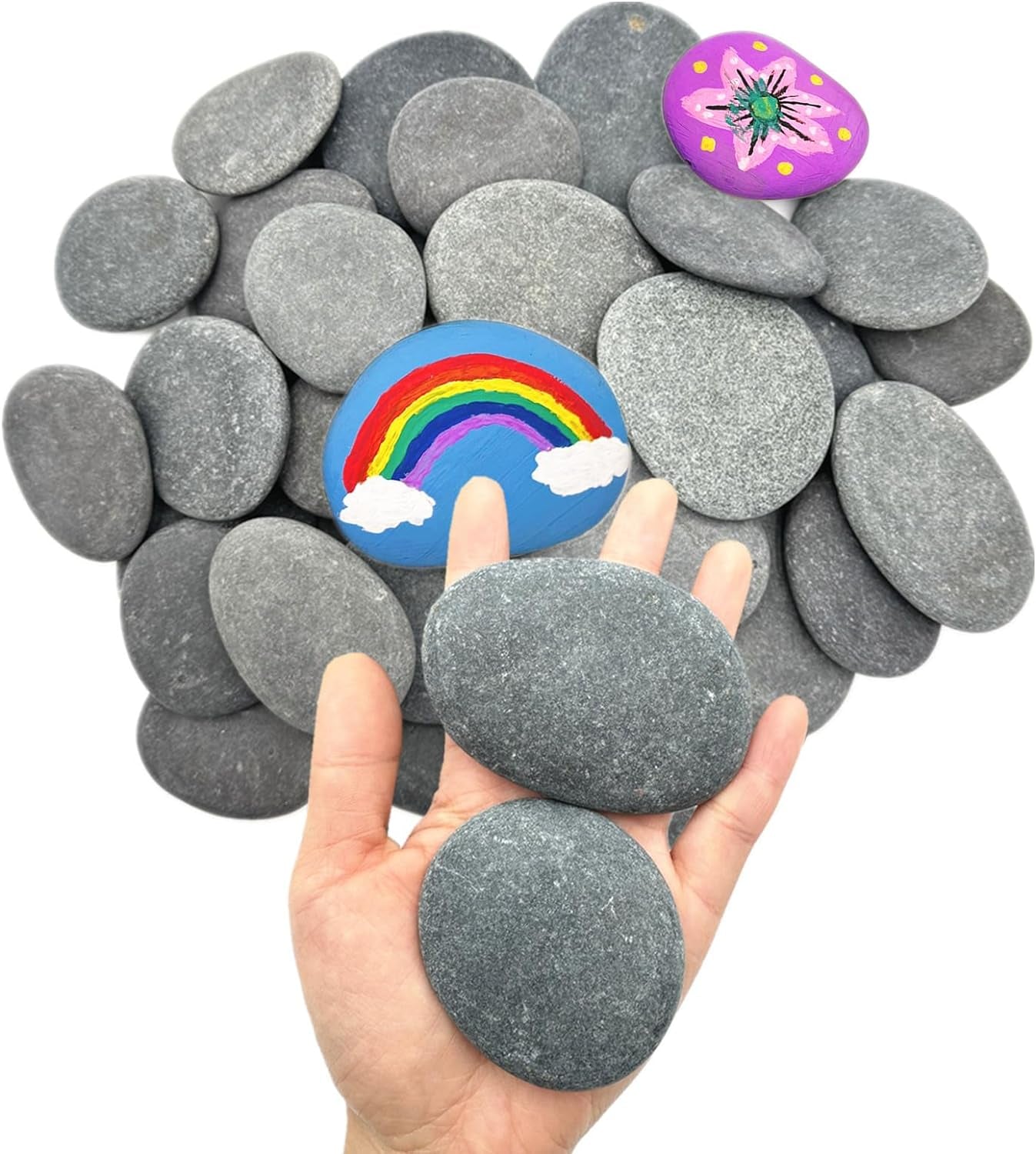 50PCS Painting Rocks, Natural DIY Rocks Flat & Smooth Kindness Rocks for Arts, Crafts, Decoration, Medium & Small Rocks for Painting ，1.5"-3"Hand Picked for Painting Rocks