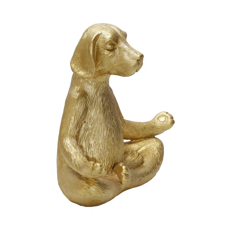 7" Yoga Meditation Dog Figurine - Gold Polyresin Decorative Statue for Home, Office, Patio, Garden, Indoor Decor, Yoga Studio, Yogi Gift Idea