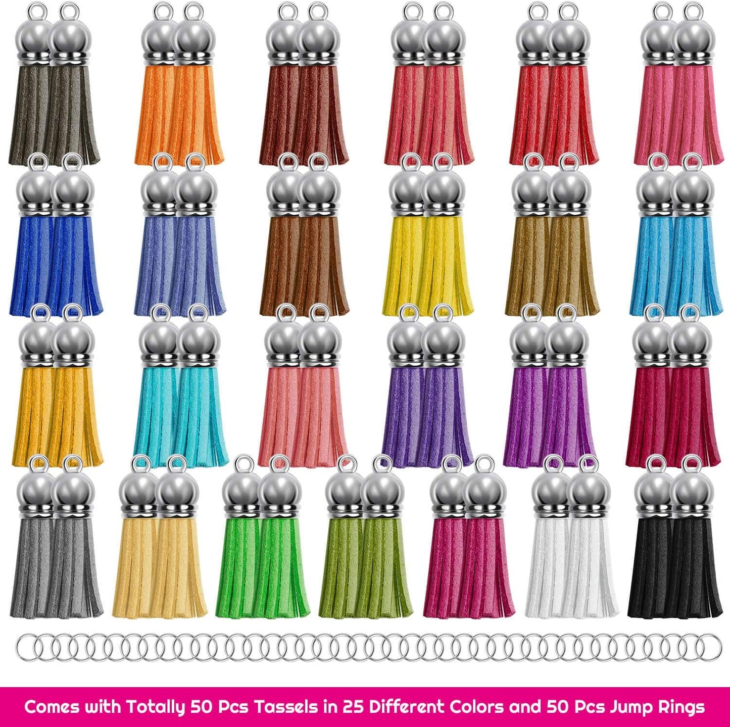 Tassels for Jewelry Making, 50Pcs Leather Tassel Keychain Charms Bulk with 50Pcs Jump Rings for Bracelets, Acrylic Key Chain Blanks and Craft Supplies