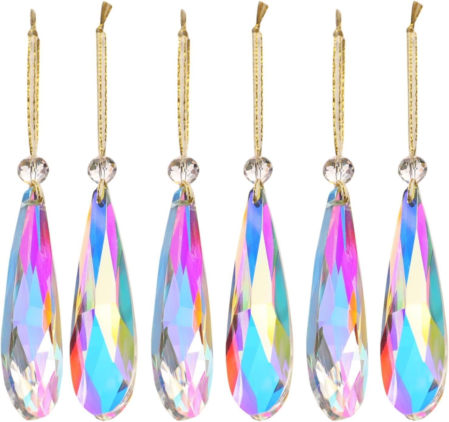 Crystal Glass Christmas Ornaments, 6Pcs Teardrop Prism Hanging Crystals for Christmas Tree,Centerpieces,Wedding,Party Decor (Crystal AB)