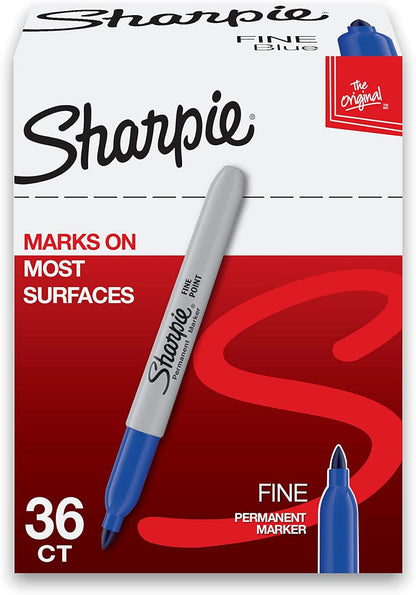 Permanent Markers, Fine Point, Blue, Box of 36