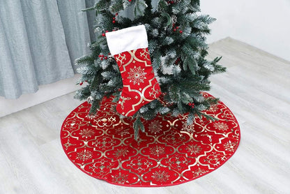 36 Inch Large Christmas Tree Skirt Xmas Soft Cover Mat Decor Snowflake Collar Farmhouse Tree Skirt for Holiday Ornaments Party Home Indoor Decorations (Red, 36INCH)