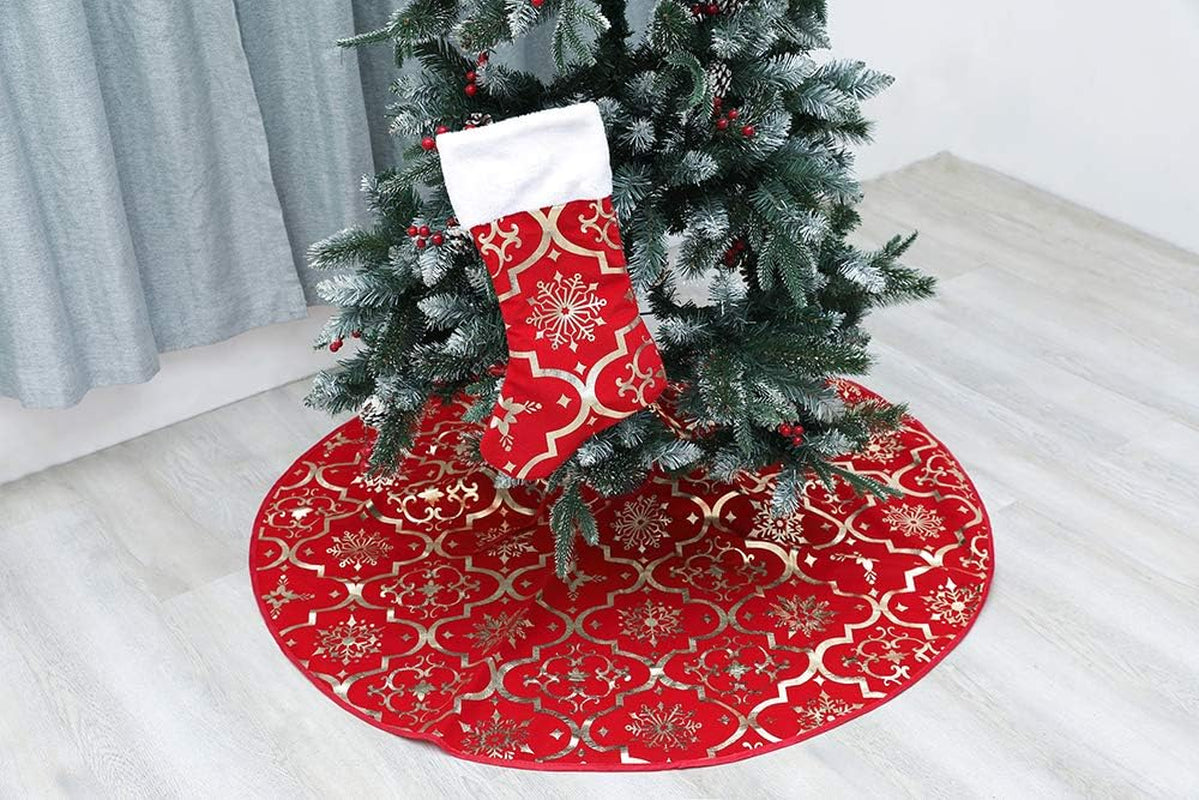 36 Inch Large Christmas Tree Skirt Xmas Soft Cover Mat Decor Snowflake Collar Farmhouse Tree Skirt for Holiday Ornaments Party Home Indoor Decorations (Flocking Red, 36INCH)