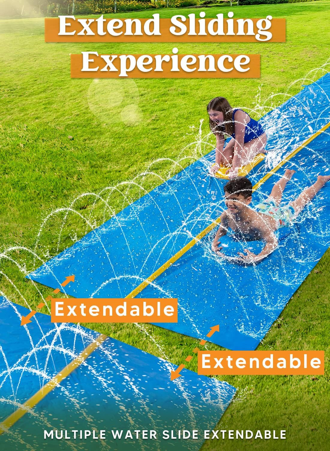 Huge Water Slide, 30Ft X 6Ft Heavy Duty Lawn Water Slide with Built-In Sprinkler and 2 Slip Inflatable Boards for Party in Summer Yard Lawn Outdoor Water Play Activities