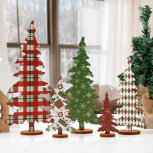 Christmas Decorations Indoor-5 Sizes Wooden Christmas Tree Sign-Christmas Decorations for Home Shelf Mantel Fireplace Table Windowsill Party Decor